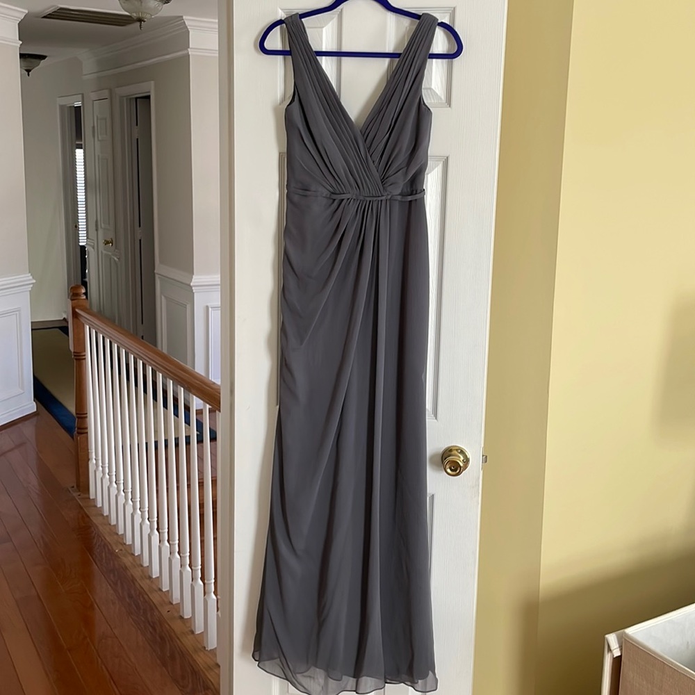 David’s Bridal Grey V-Neck Bridesmaid Maxi Dress - size 4